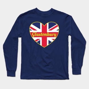 Glastonbury England UK British Union Flag Heart Long Sleeve T-Shirt